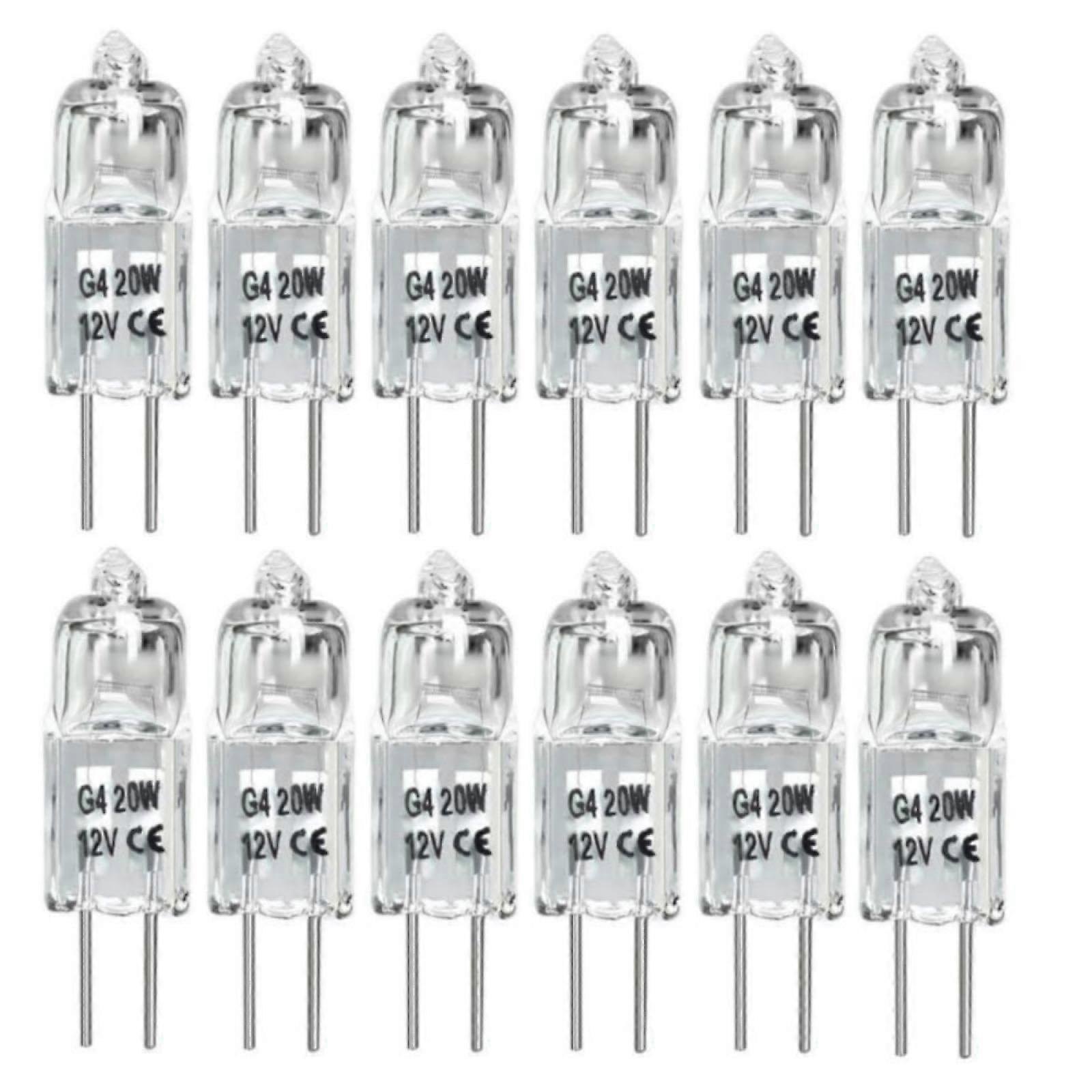 G4 Halogen Bulb 20W 12V JC Type Double Pin Lamp Beads for Indoor Crystal Lamps and Chandeliers, 12 Pack
