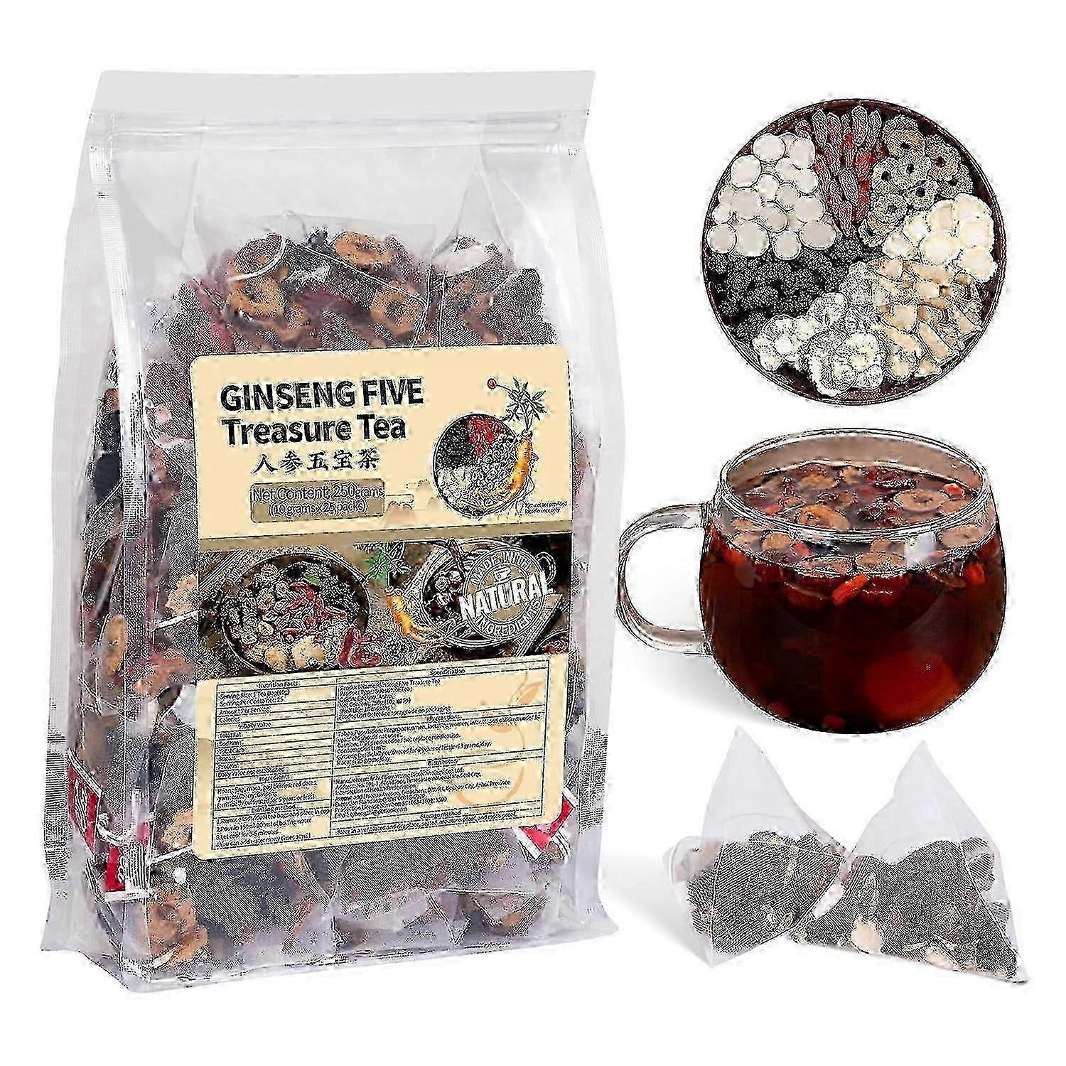 Ginseng Five Treasures Çayı Böbrek Tonifikasyon Çayı, Doğal Organik Değerli Tıbbi Bitkilerden ve Erkek ve Kadın Böbrek Detoksifikasyon Çayından Yapılır