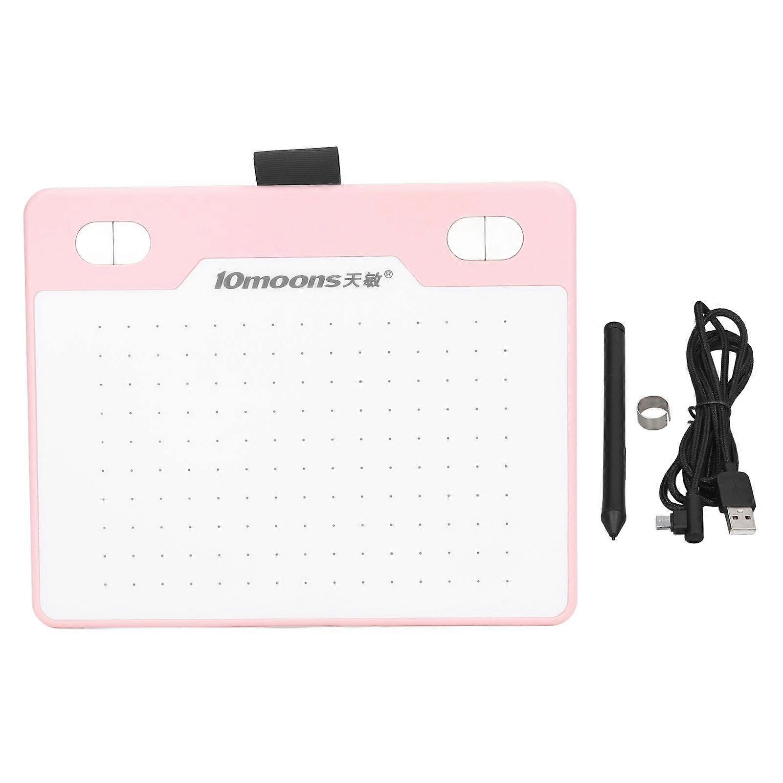 Graphics Drawing Tablet 155x100mm 233 PPS 5080 LPI 8192 Levels Stylus 4 Customizable Keys USB Port Digital Art Tablet Pink