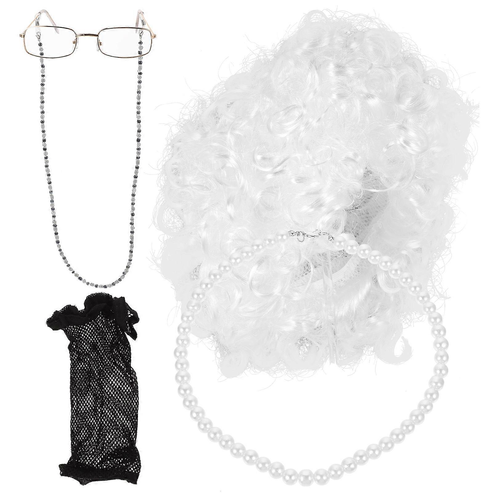 Old Lady Wig Cosplay Set for Performance 4Sets Assorted Color Props