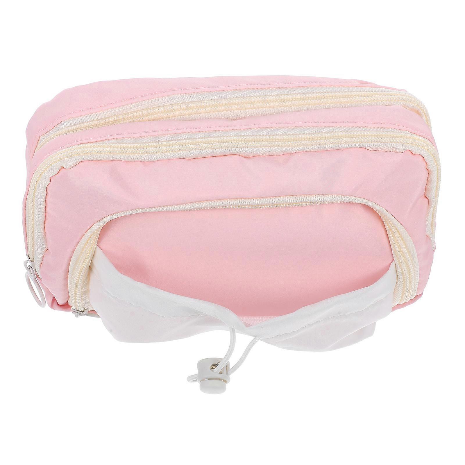 Multi-Layer Pencil Case Canvas Pen Pouch for Storage Use 4Pcs Pink Color