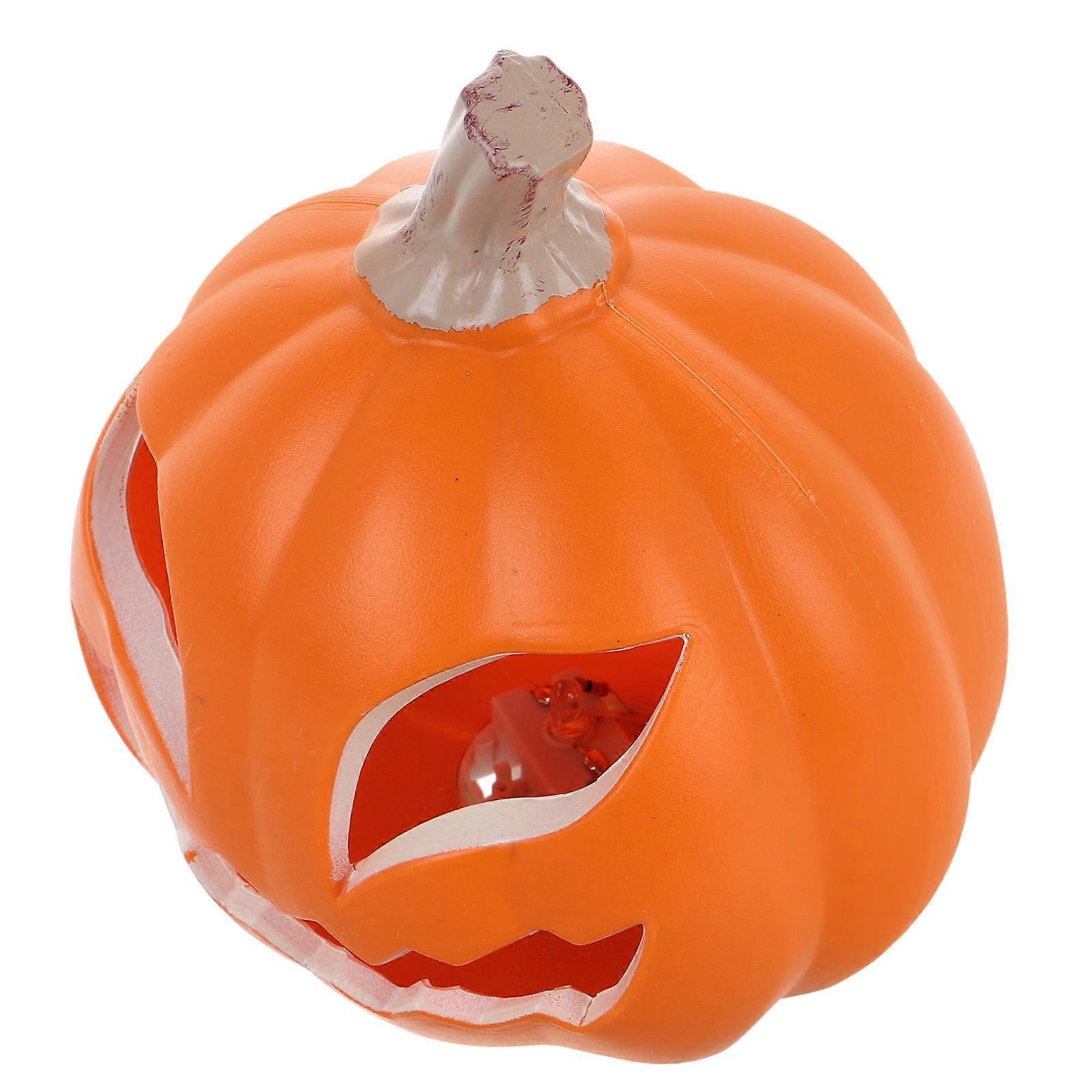 Lighted Up Pumpkin Lantern Halloween Decoration Orange Plastic Pumpkin Lantern Prop Button Battery Powered 1Set