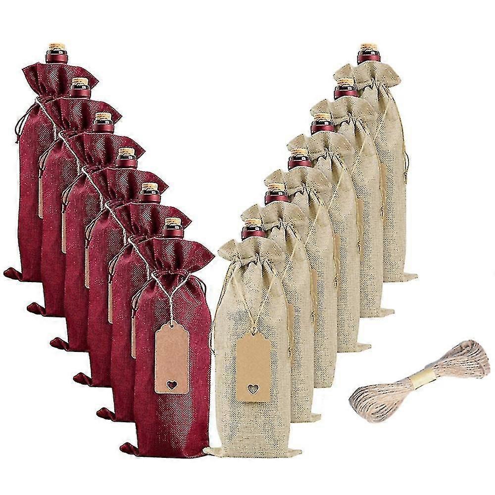 12 قطعة أكياس النبيذ الخيش أكياس هدايا النبيذ ، أكياس زجاجة النبيذ مع الرباط ، العلامات والحبال ، النبيذ القابل لإعادة الاستخدام Stcyv