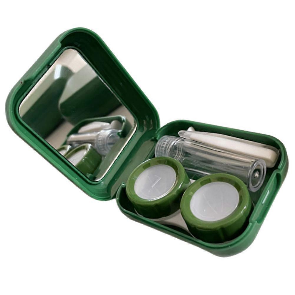 Lens Case For Travel With Tweezers And Mirror For Contacts Organizer In Green Size 6.3x5.1x2.5cm 1 Set