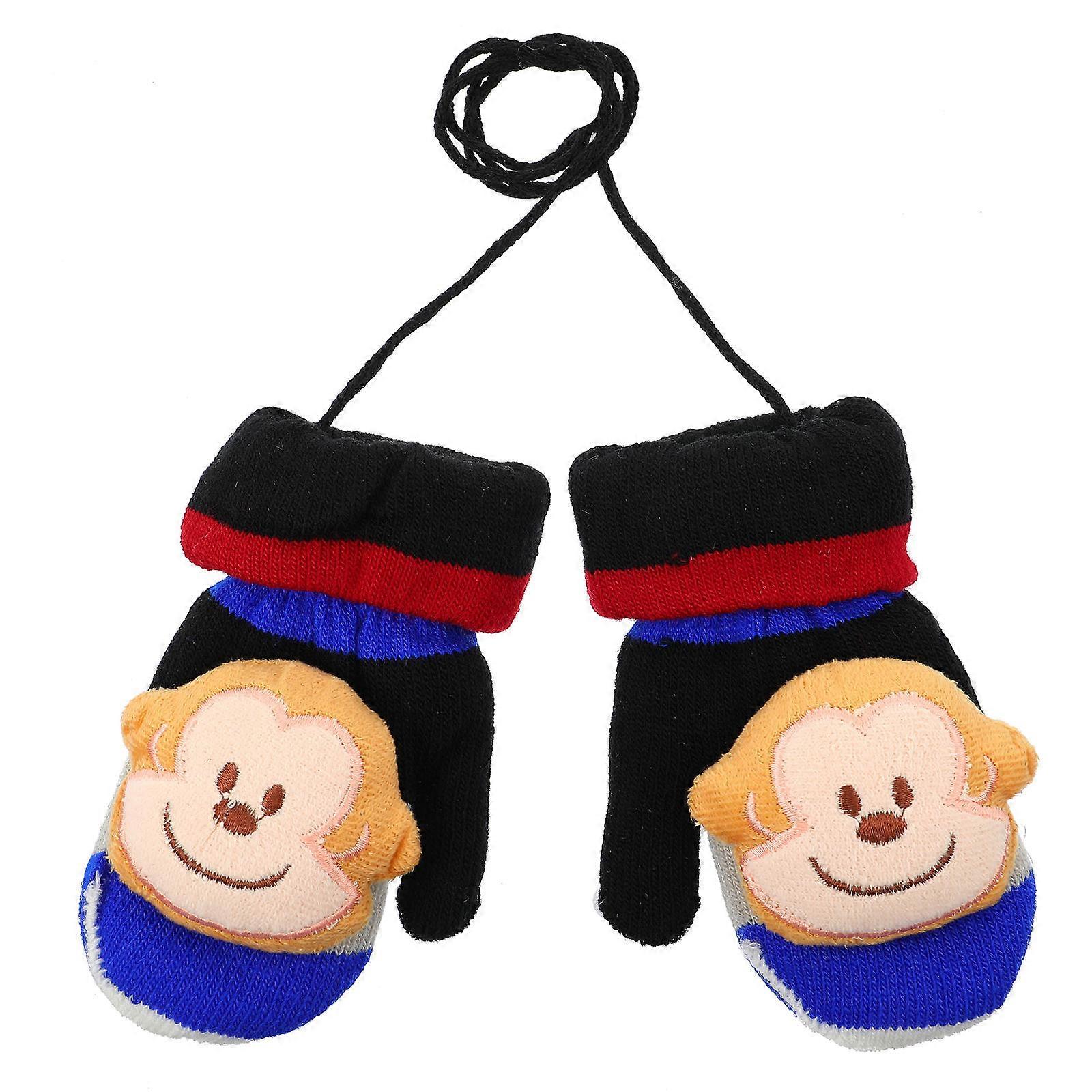 Knitted Mittens with String for Keeping Warm 3Pcs Kids Lovely Full Finger Gloves
