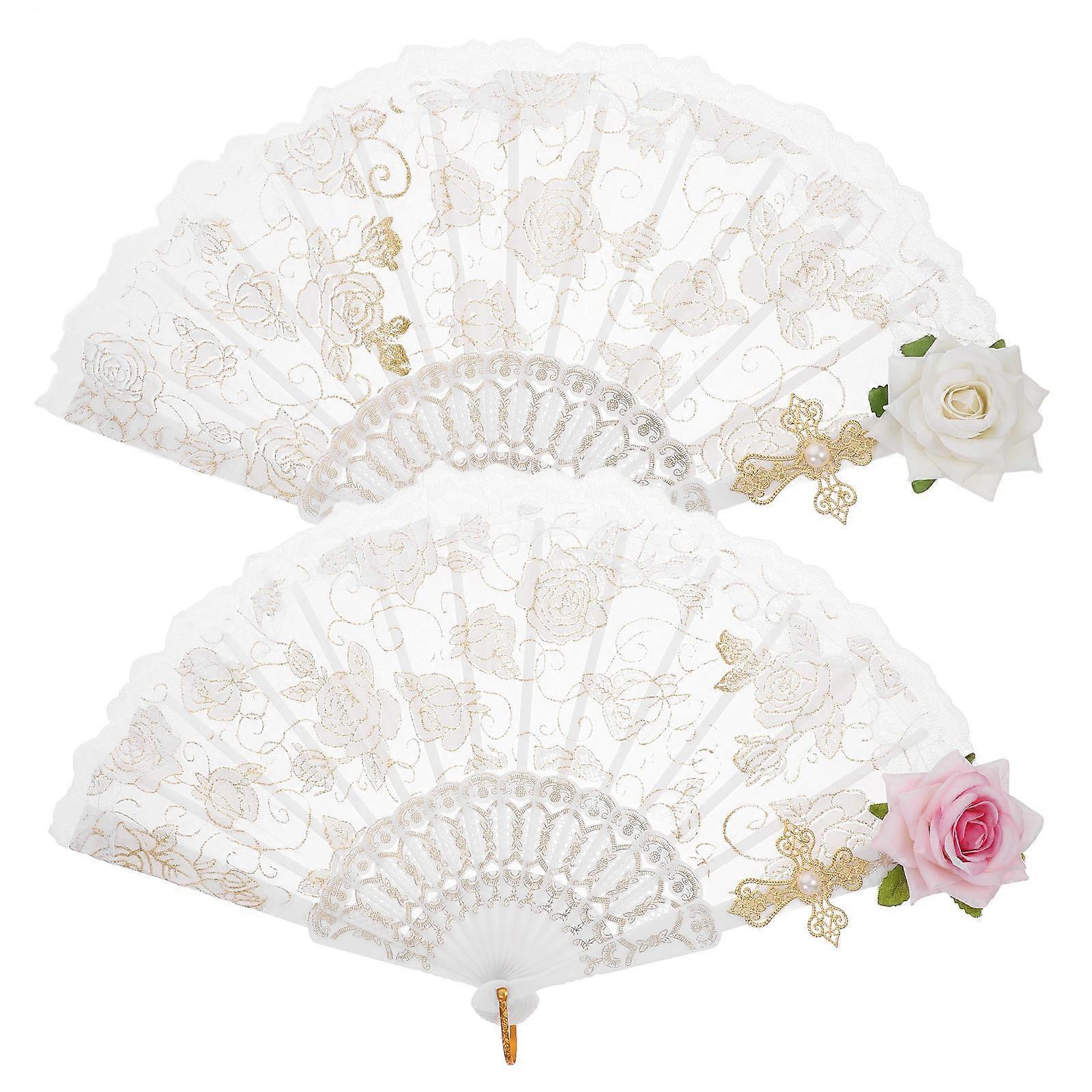 Folding Hand Fan For Tea Parties 17.7X9.8X1.4In Assorted Color Photography Prop 2Pcs