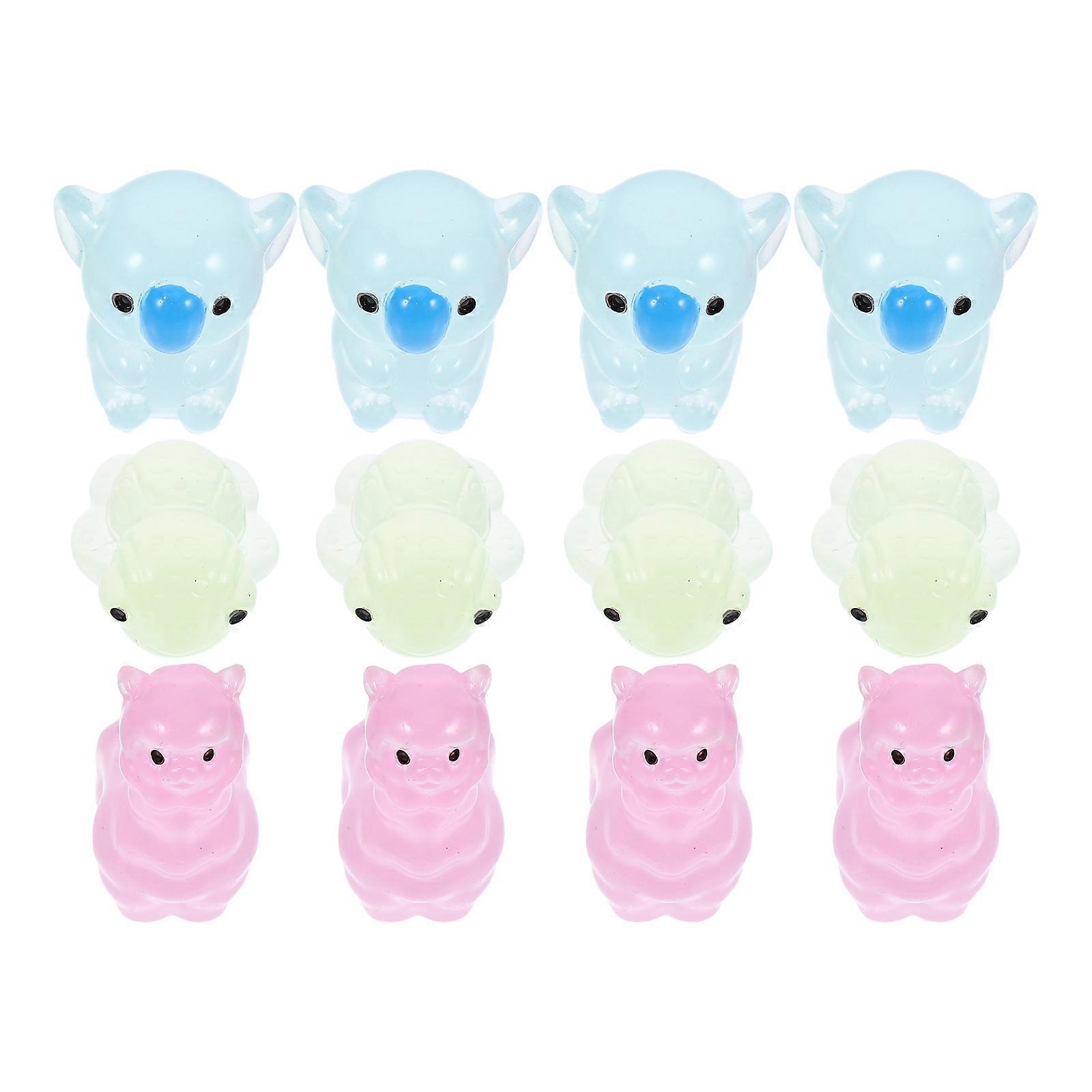 Miniature Fairy Garden Animal Statues 12Pcs Glow In The Dark Resin Tiny Figurines For Home Decoration Assorted Color Durable