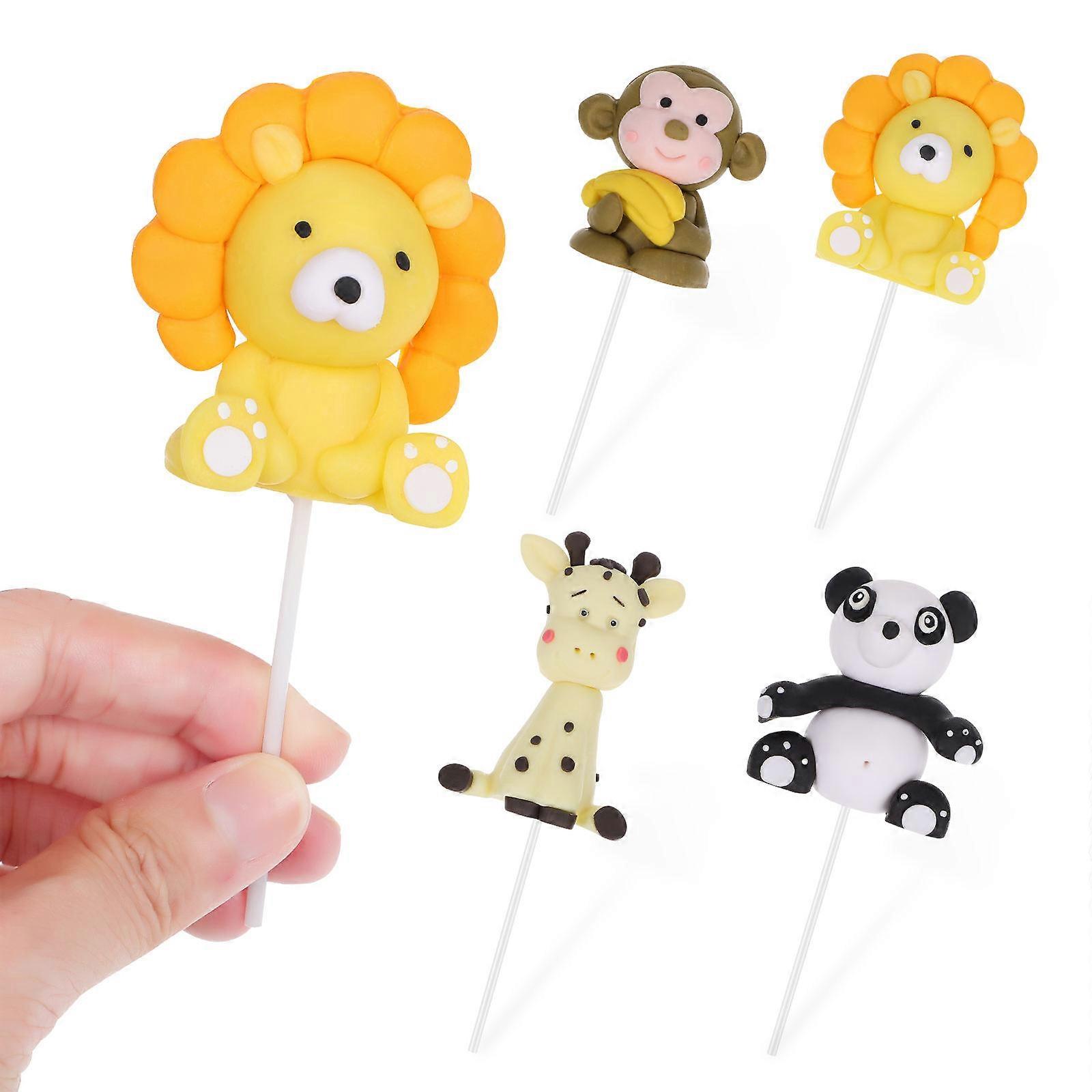 8 Pcs Jungle Theme Cake Picks Suitable For Themed Parties And Family Gatherings In Assorted Colors With Animal Designs