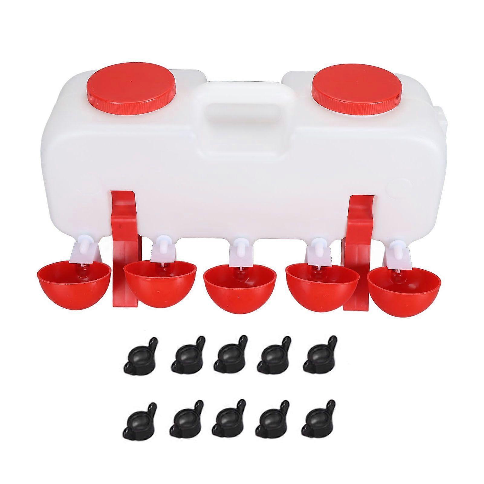 Chicken Waterer 10L Large Capacity Top Fill Poultry Water Feeder with 10 Water Cups for Duck Goose Semi Automatic