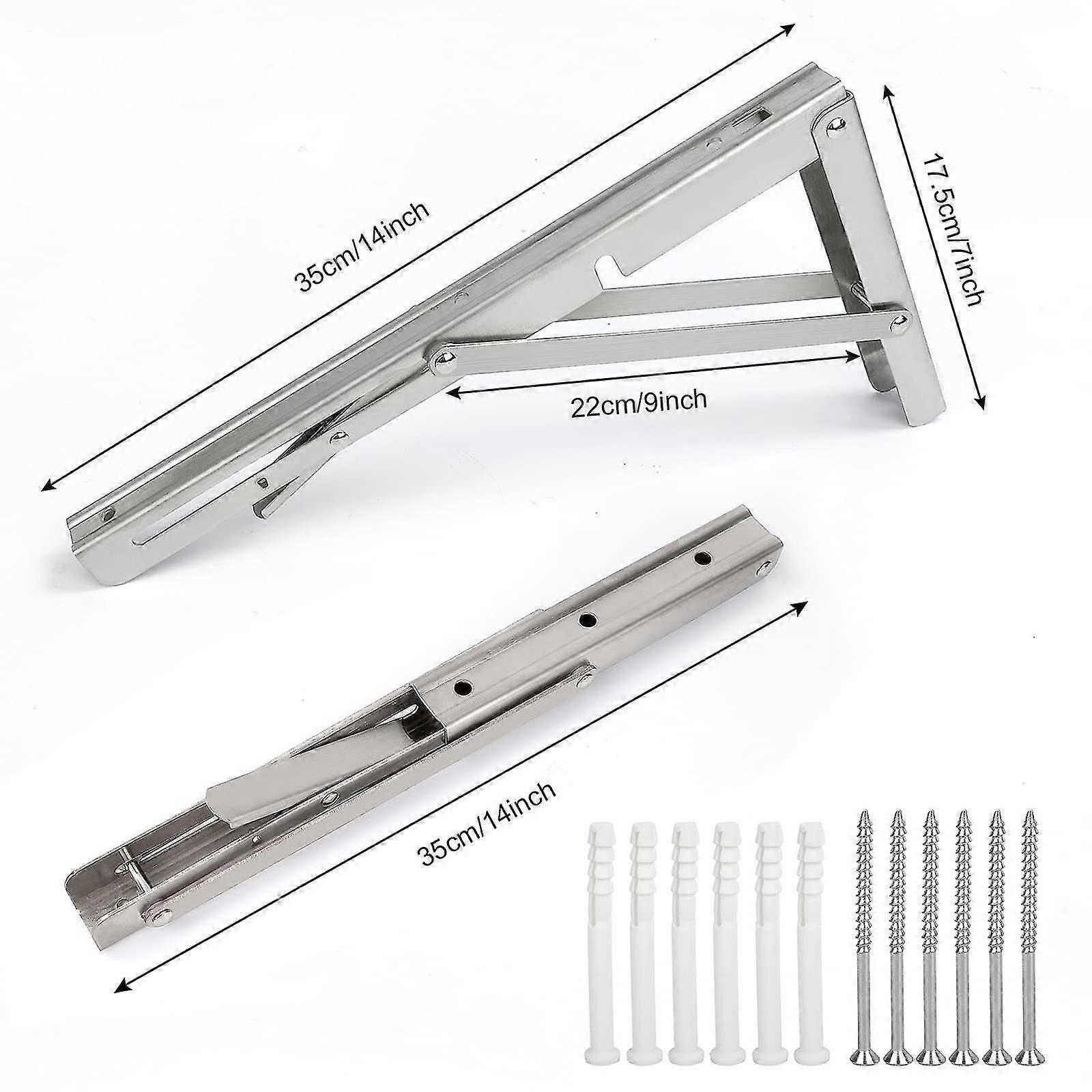 Minglan Folding Shelf Brackets,2pcs Heavy Duty Stainless Steel Collapsible Shelf Bracket 14 IN