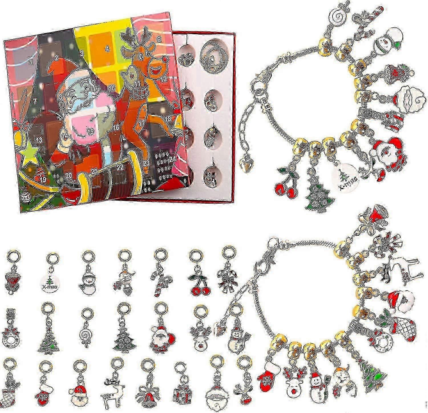2025 Ad 24 Countdown Blind Box Blet Diy Jewelry Ma Kit Include 22 Charm Beads 2 Blets Xmas