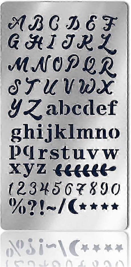 1 Pc Letter Number Metal Stencils Matte Stainless Steel Alphabet Symbol Stencil with Leaf Pattern Reusable Templates Journal Tool for Scrapbooking Jou