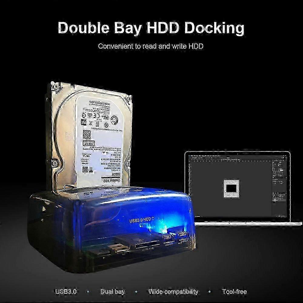 Hard Drive Docking Station USB 3.0 to 2.5/3.5inch IDE&SATA Ports Hard Disk Case Dual Bay HDD SSD Fast Speed Tool-free Installation (Not Inclube Hard D