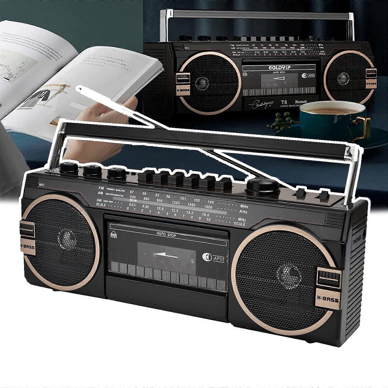 Retro Cassette Player With AM/FM/SW ThreeBand Radio USB/Memory Card/Aux/TF 80s Style 5.0 Speaker System Portable