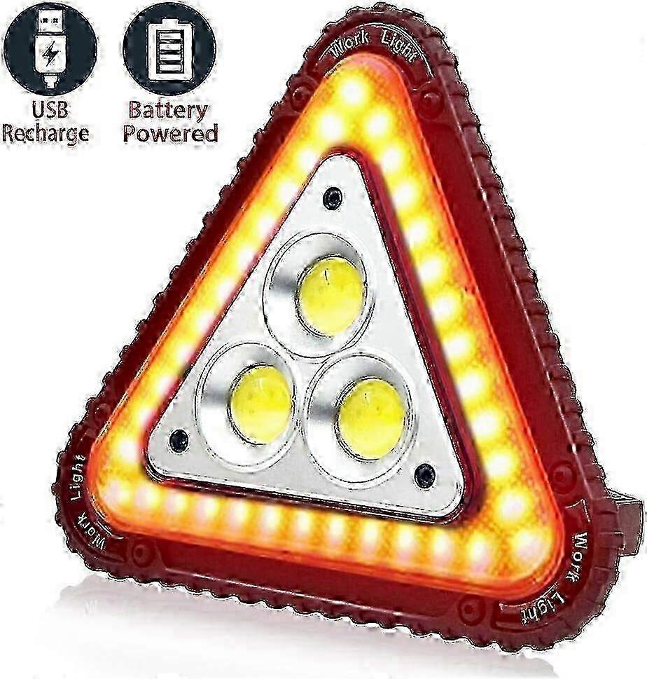 USB Rechargeable LED Warning Triangle - 4-Mode COB Flood Light for Roadside Emergencies
