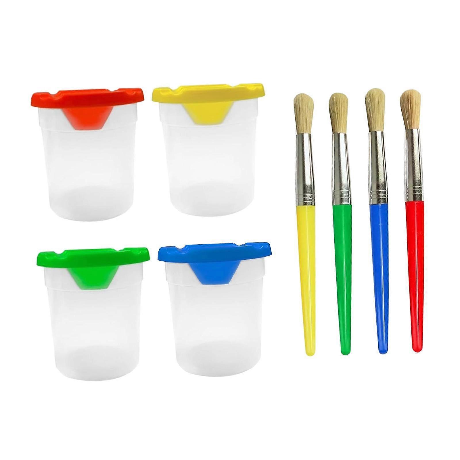 4 Set Spillproof Paint Cups and Paint Brushes for Crafts DIY Project Drawing