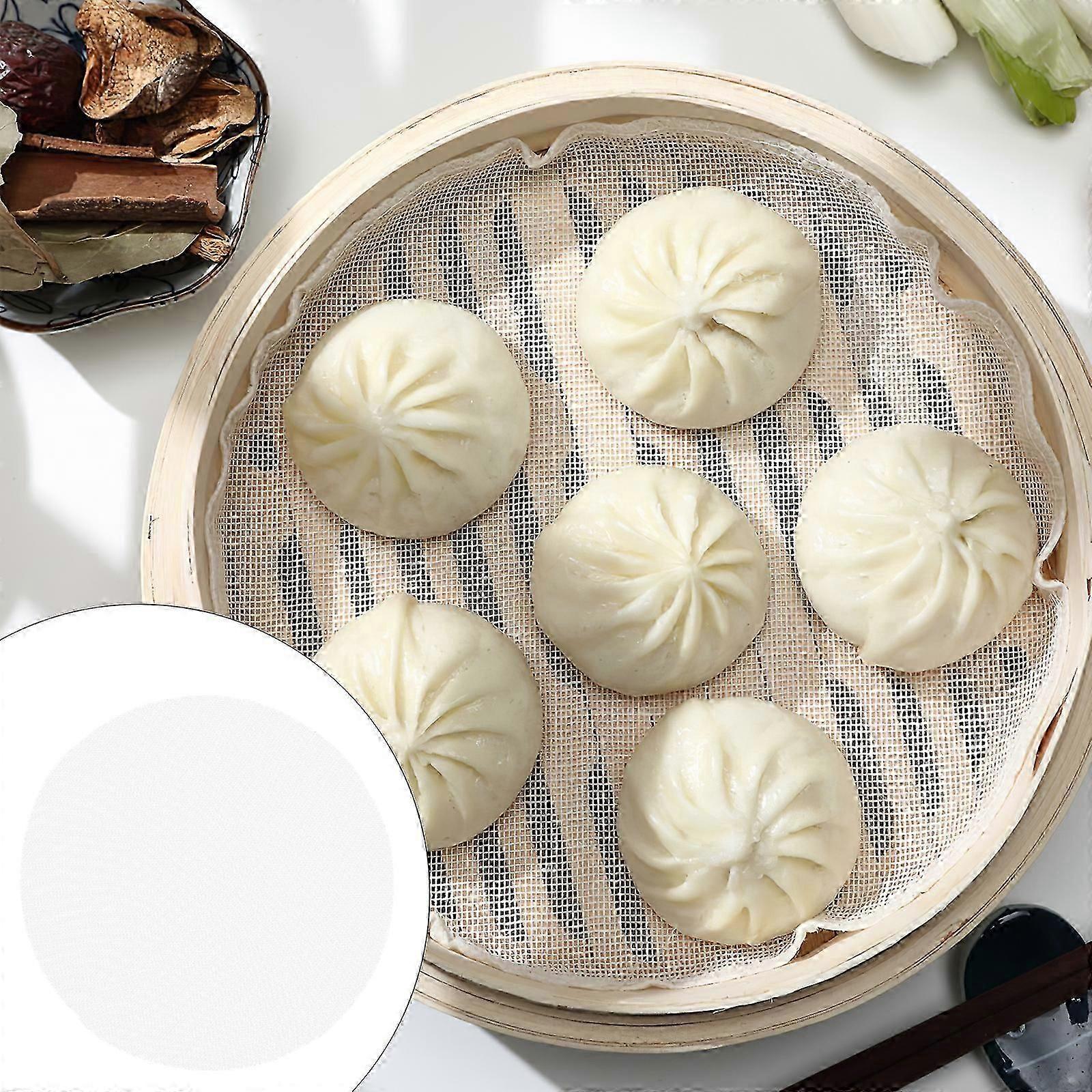 5 Pcs Reusable Kitchen Silicone Steamer Mesh Non-stick Pad Round Shape Dumplings Mat Steamed Buns Baking Pastry Dim Sum Mesh-diameter 30cm