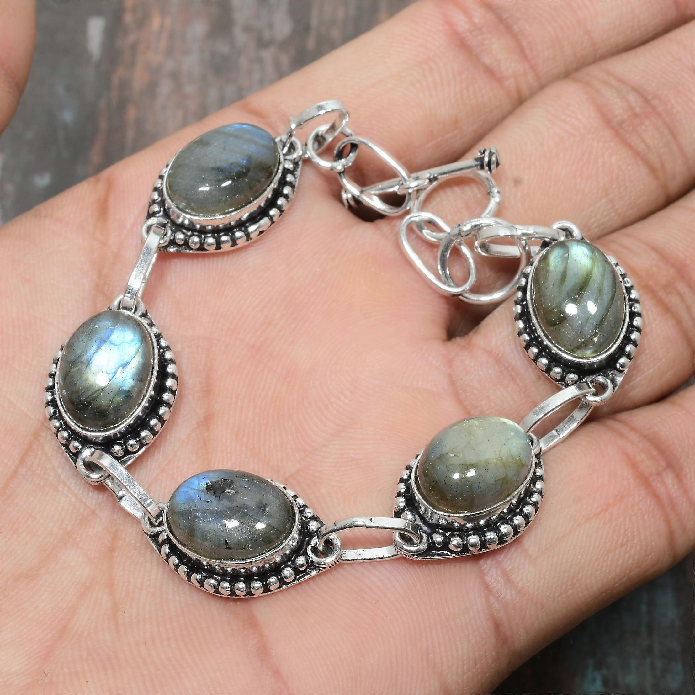 Labradorite Gemstone Solid 925 Sterling Silver Handmade Amazing Bracelet