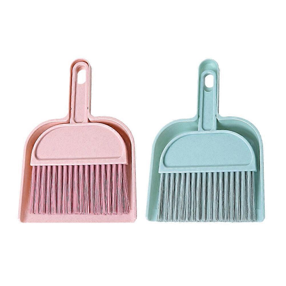 2 Sets of Mini Broom and Dustpan Sweeping Tool for Home Office Desktop Keyboard Cleaning (Blue and Pink)
