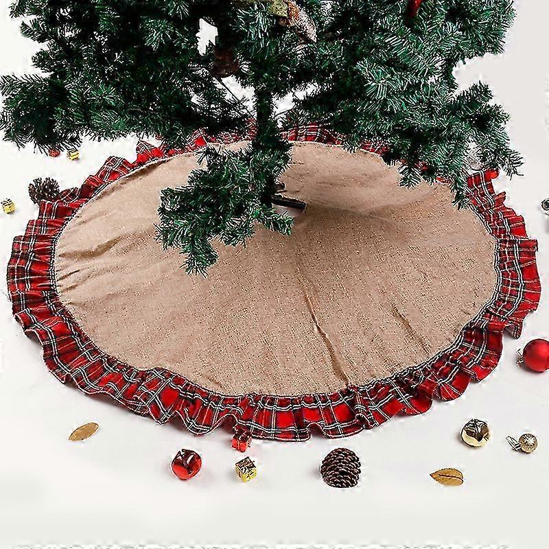 Jupe de sapin de Noël 120 cm en lin à carreaux rouges pour décoration de Noël