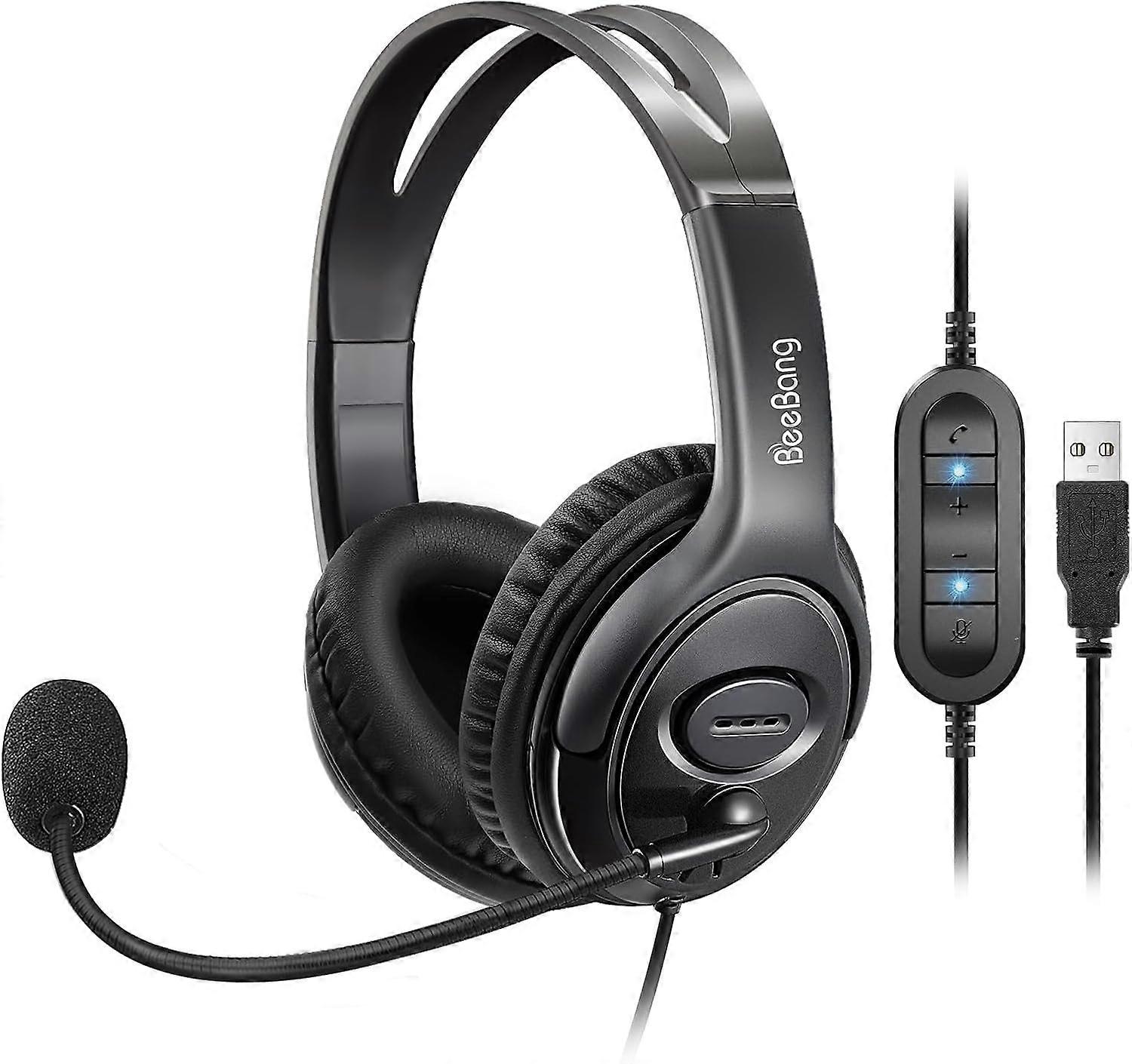 USB Headset with Microphone Noise Cancelling for Call Center Office, PC Headphone for MAC Laptop Business Softphone