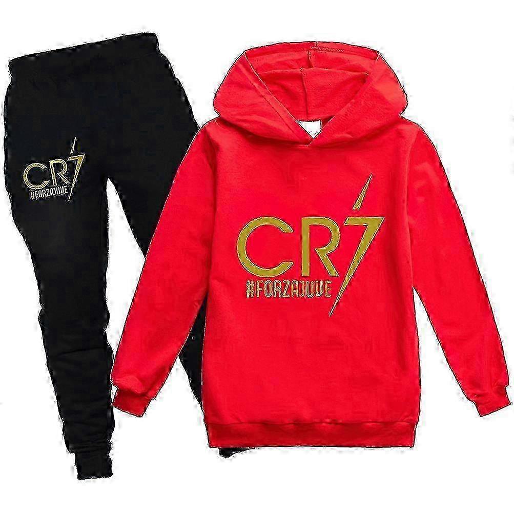 Conjunto de 2 peças Cristiano Ronaldo com capuz, número 7 da Copa do Mundo, presente de Natal. Moletom com capuz e calça azul, estrela do futebol, para meninas e meninos.