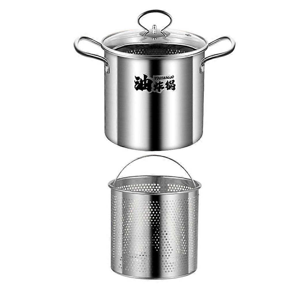 Silver Stainless Steel Deep Fry Pot for Kitchen Use 1Set Multi-Purpose