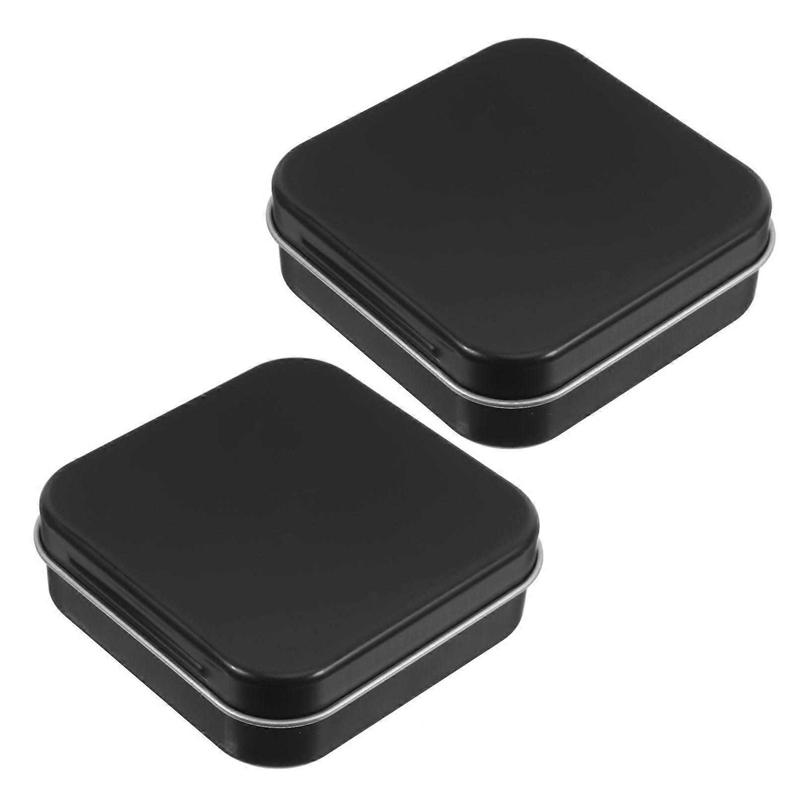 Iron Box Small Metal Tin Container for Storage 2Pcs with Lid Black Color