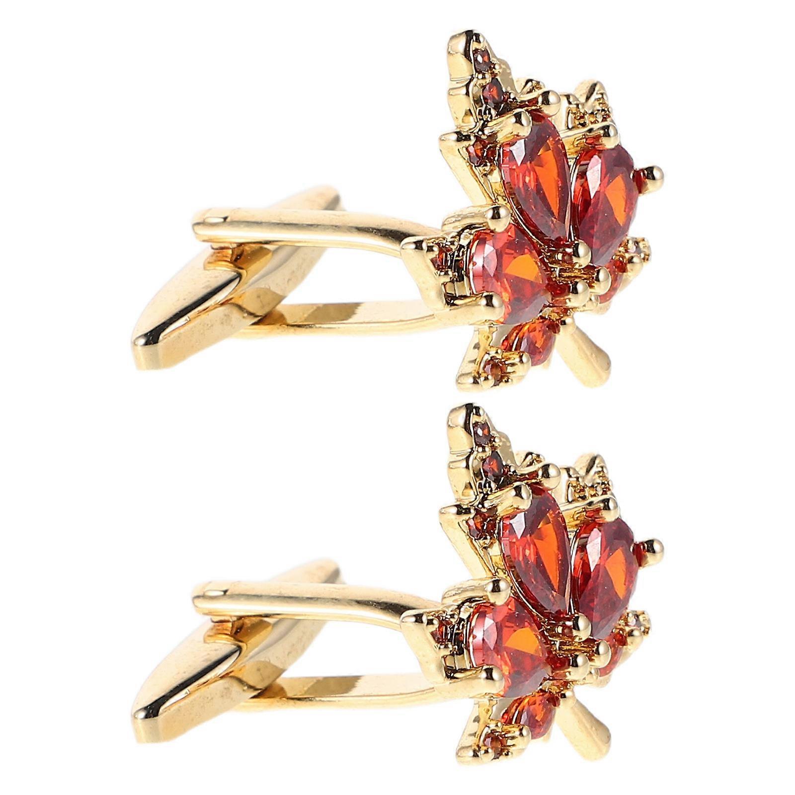Crystal Maple Leaf Cufflinks for Men with Orange Finish for Party