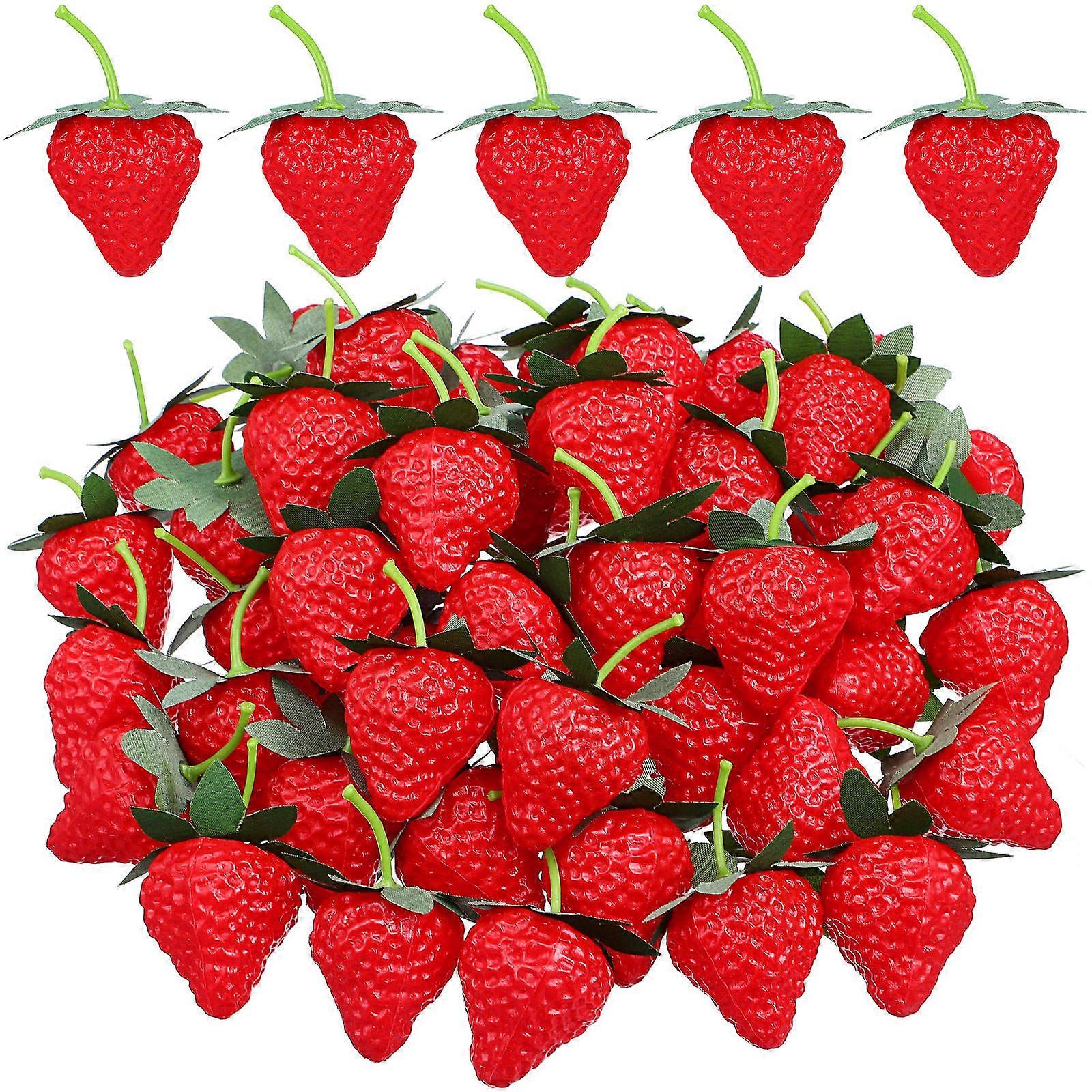 Artificial Strawberries Plastic Strawberries Decorations for Display 50Pcs