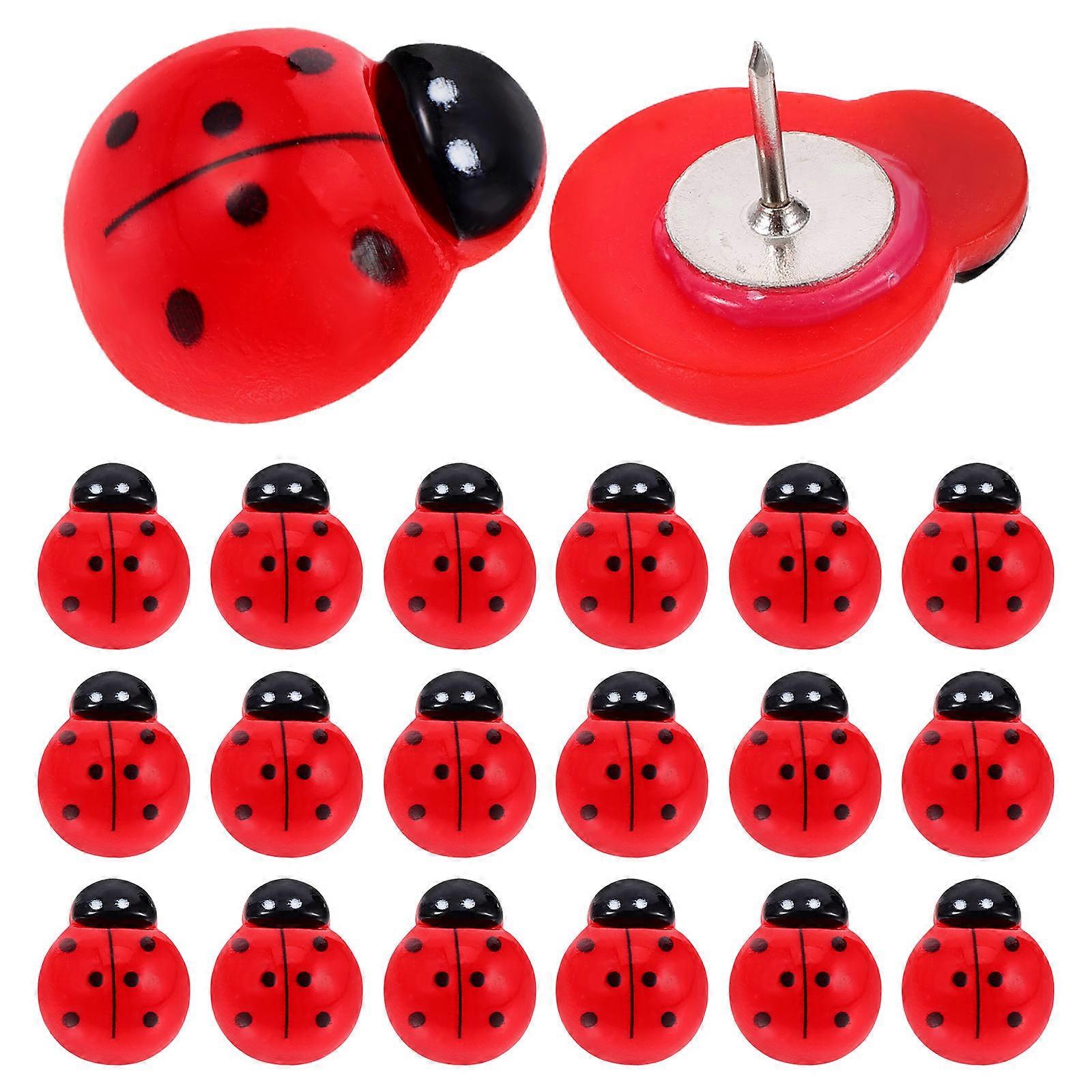 Red Ladybug Push Pins for Bulletin Boards 20Pcs and Multifunctional