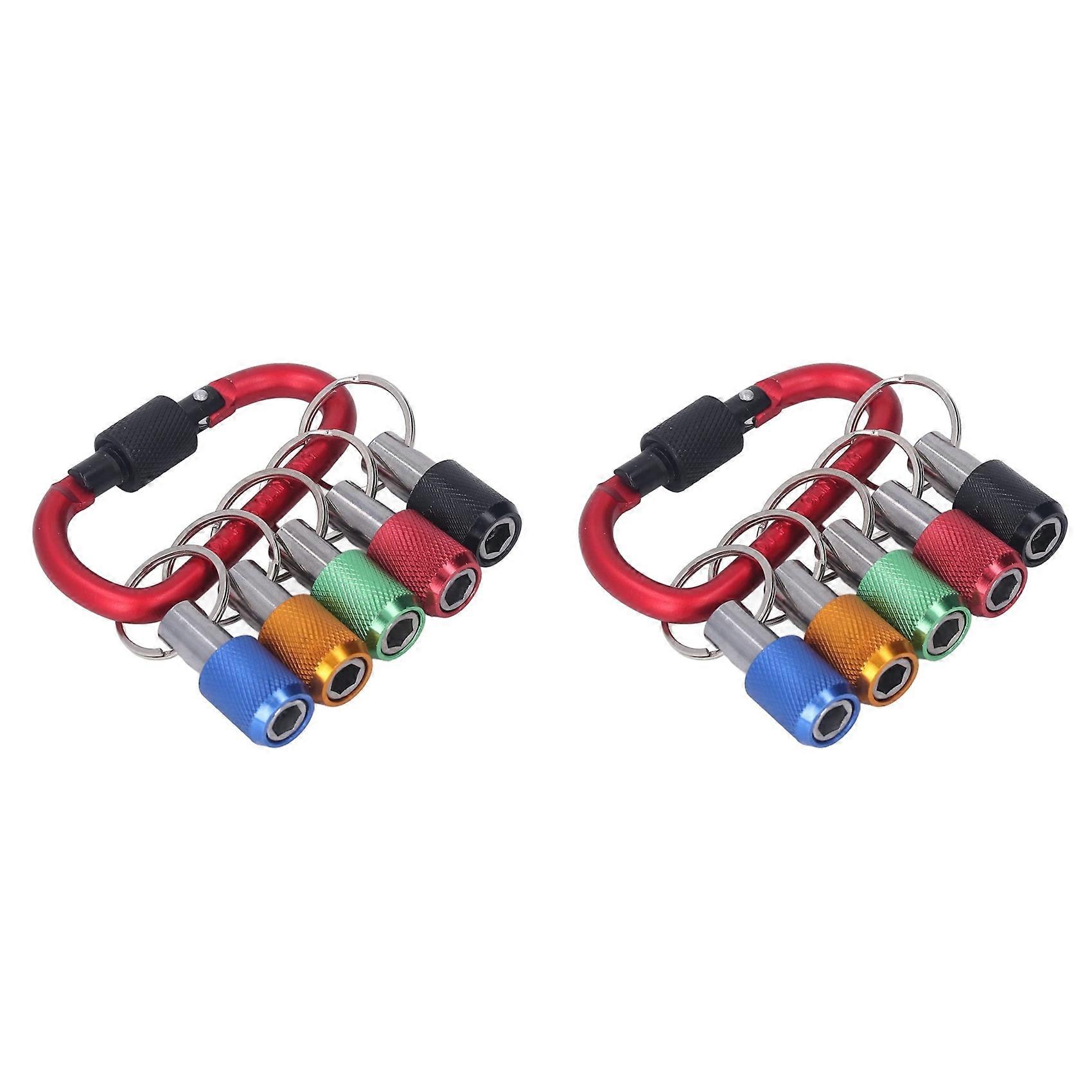 2 Set 1/4 Bit Holder, Oxidation Resistant Good Compatibility Magnetic Socket Holder Metal Carabiner Portable Plating Red