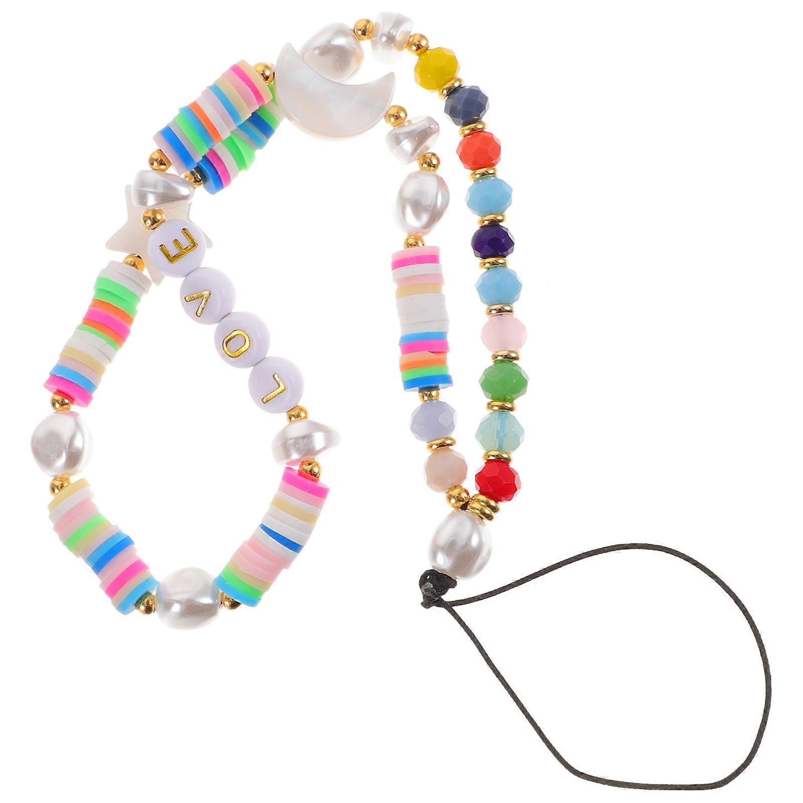 Phone Chain Strap Beaded Moon Star Design for 2Pcs Mobile Devices