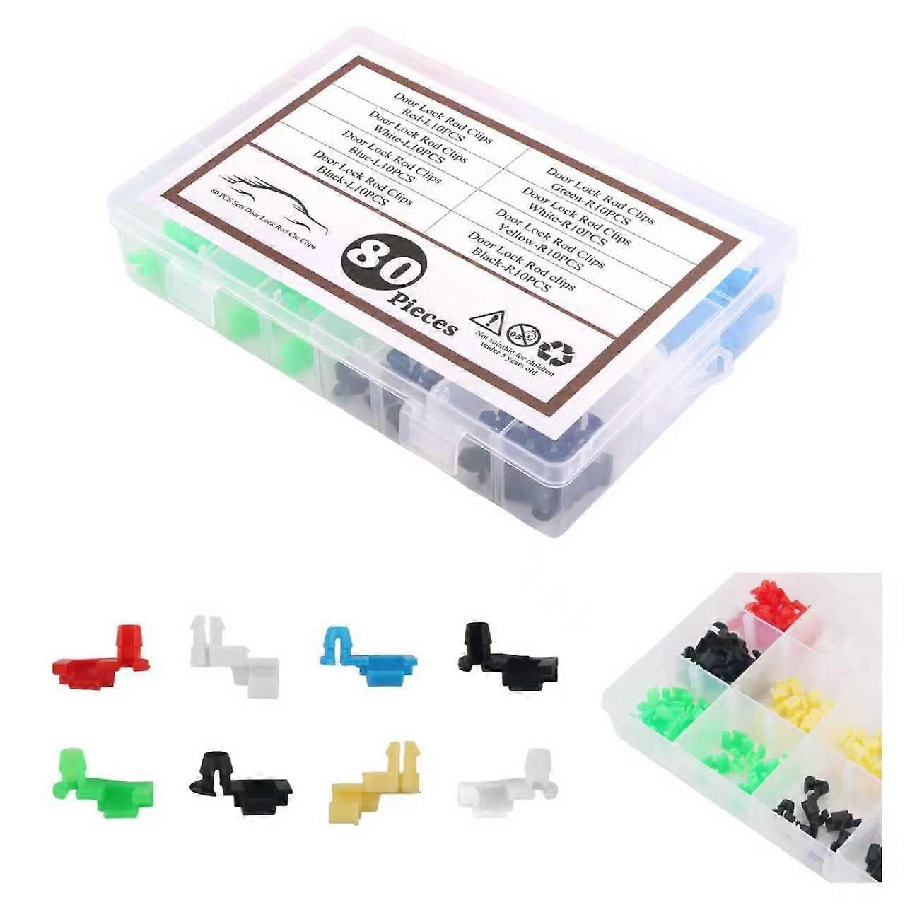 80PCS Car Door Lock Rod Clip Kit for Secure Handle Rods Fits Most Vehicles with Storage Box