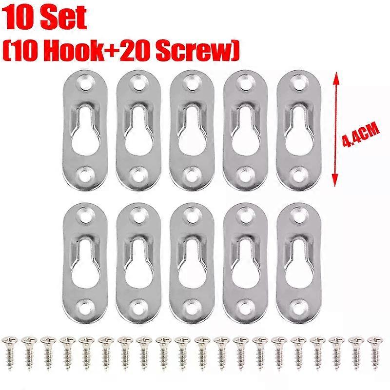 50-10Sets Single Keyhole Picture Frame Hanger with Screw Metal Hanging Fasteners Brackets Hooks for Art Gallery Display Photo