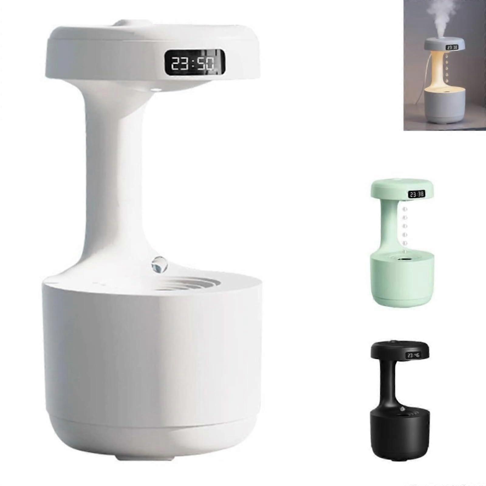 Anti Gravity Humidifier with LED Clock, 800ml Quiet Water Drop Rain Effect for Bedroom Sleeping