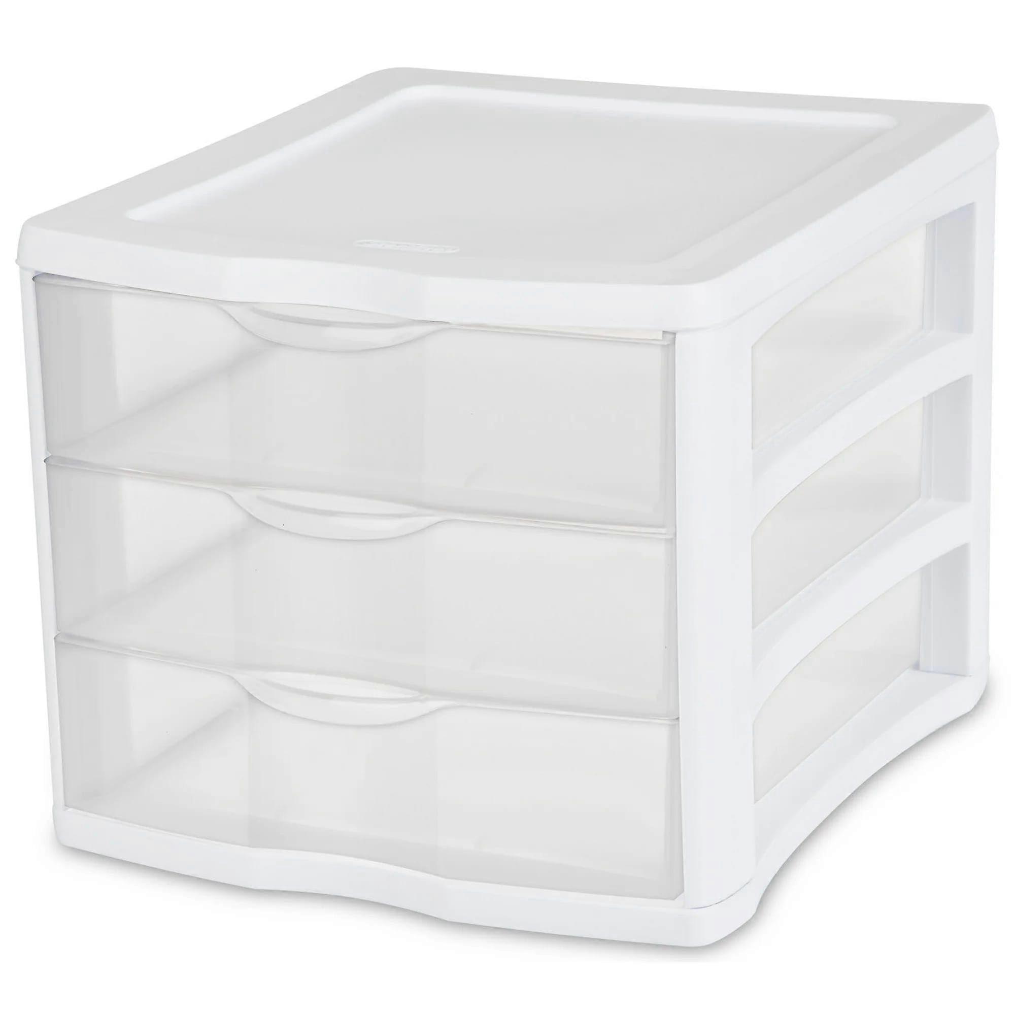 Stackable Clear Plastic Storage Drawers, Three Drawer Desktop Organizer for Office and Home