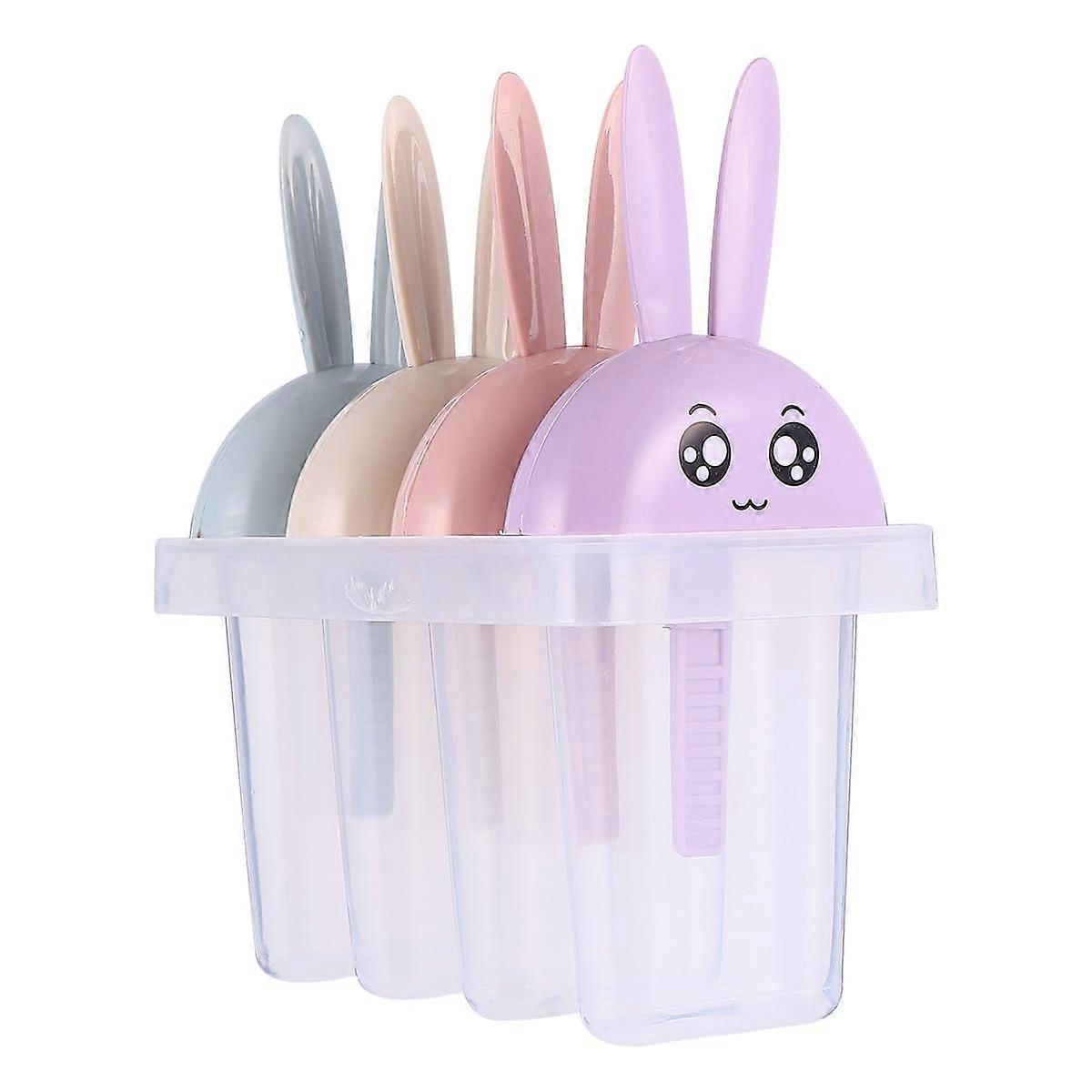 Ice Cream Molds Set 4Pcs Reusable Cartoon Popsicle Maker for Kids DIY Frozen Treats with Lid