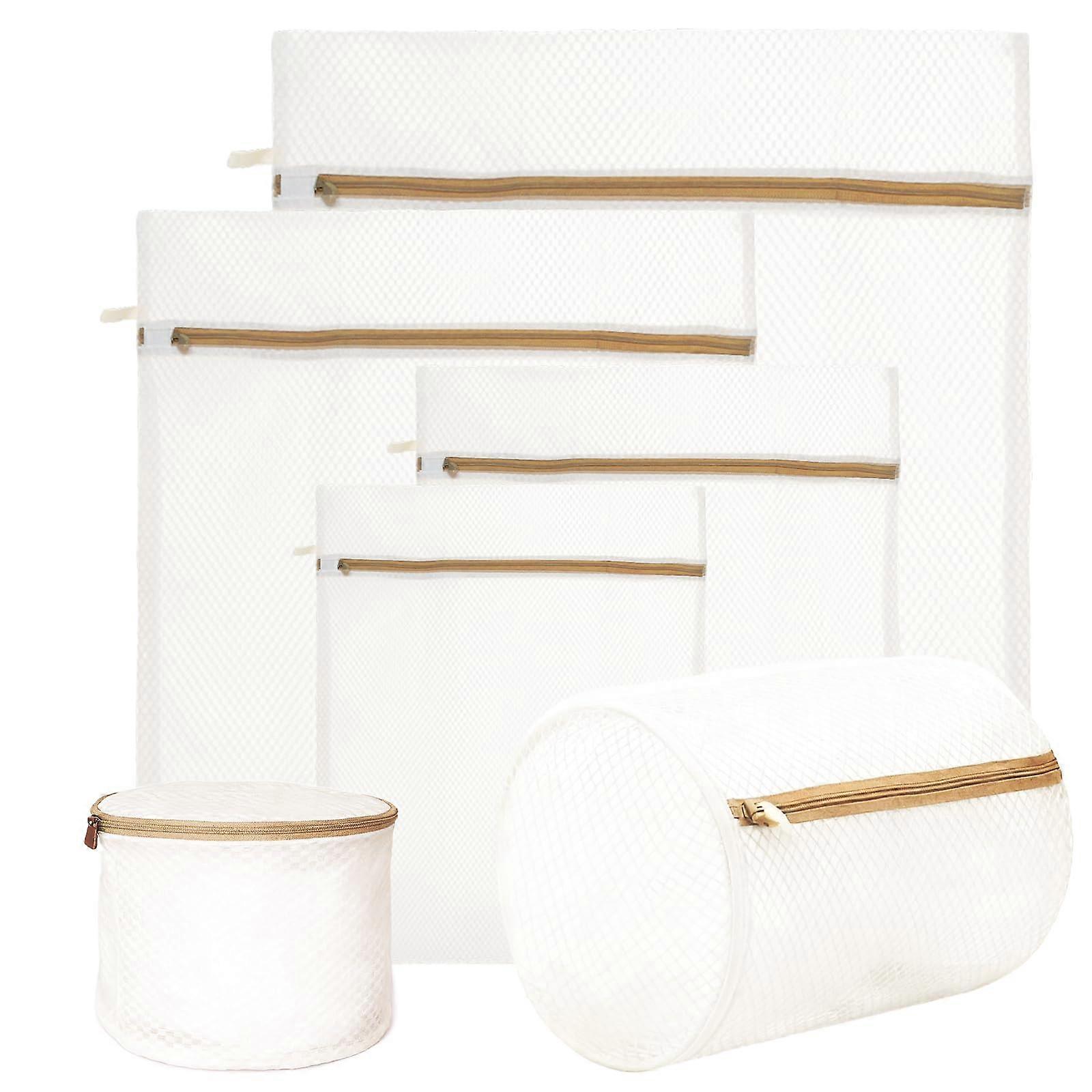 6 Pcs Mesh Laundry Bags for Delicates with Durable Zipper Closure, MultiSize Beige Set