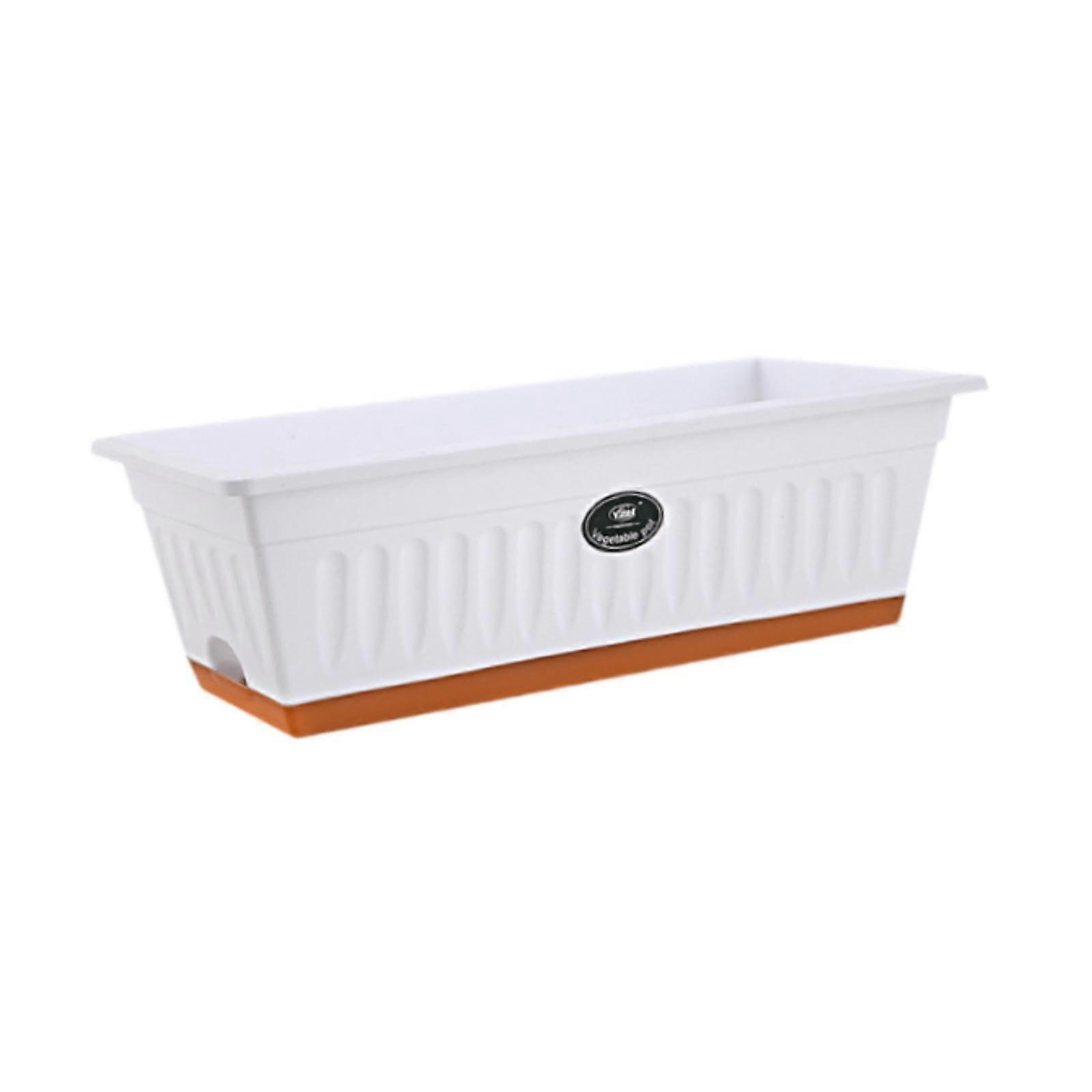 White Rectangular Window Planter Box with Tray and Drainage Holes for Garden Patio Balcony