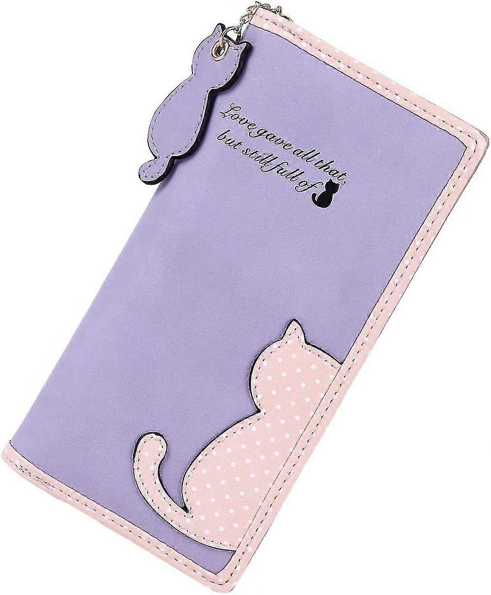 Women's Long Purse With Zip And Press Stud Cat Pattern