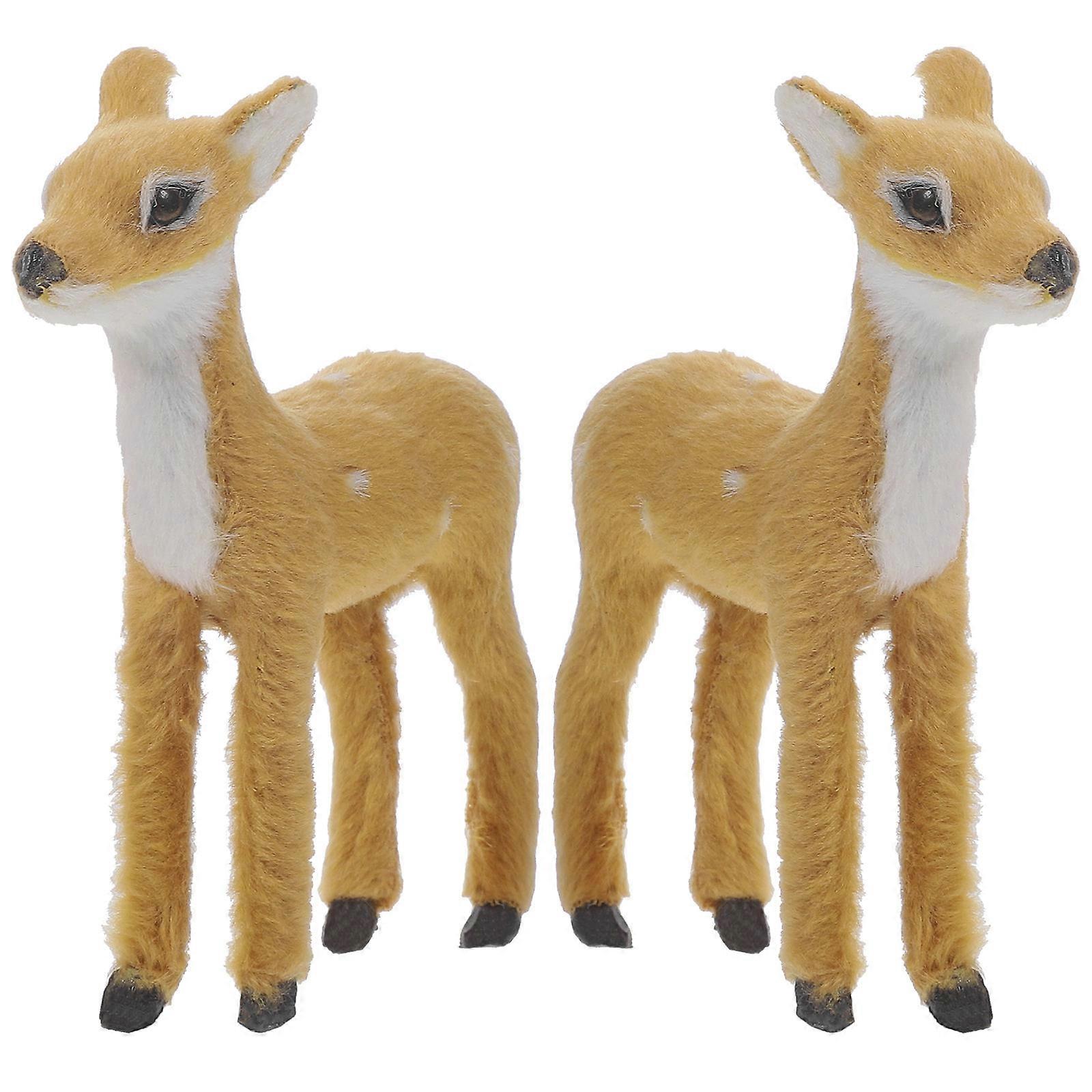Deer Adornment Plush Toy Small Deer Shape for Decor 2Pcs Light Brown