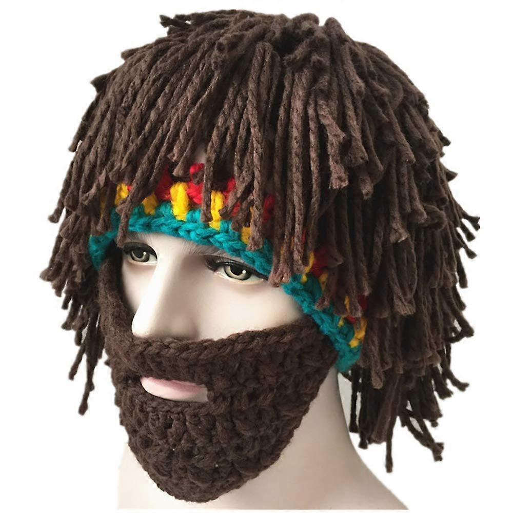 Funny Winter Knit Beard Hat for Adults, Warm Wool Beard Beanie with Full Face Coverage