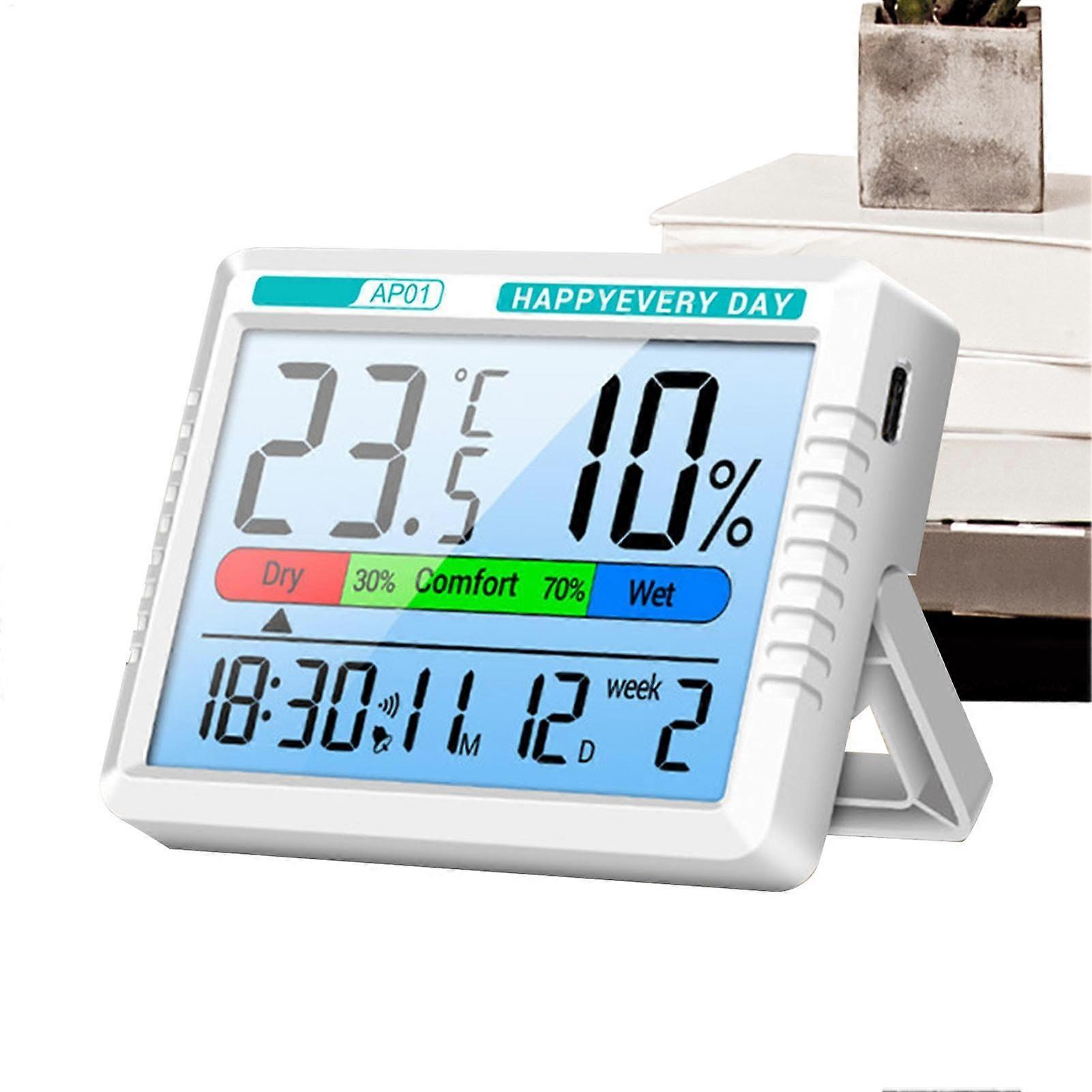 Digital Room Thermometer with Humidity Sensor and Clock for Home and Office, RealTime Display