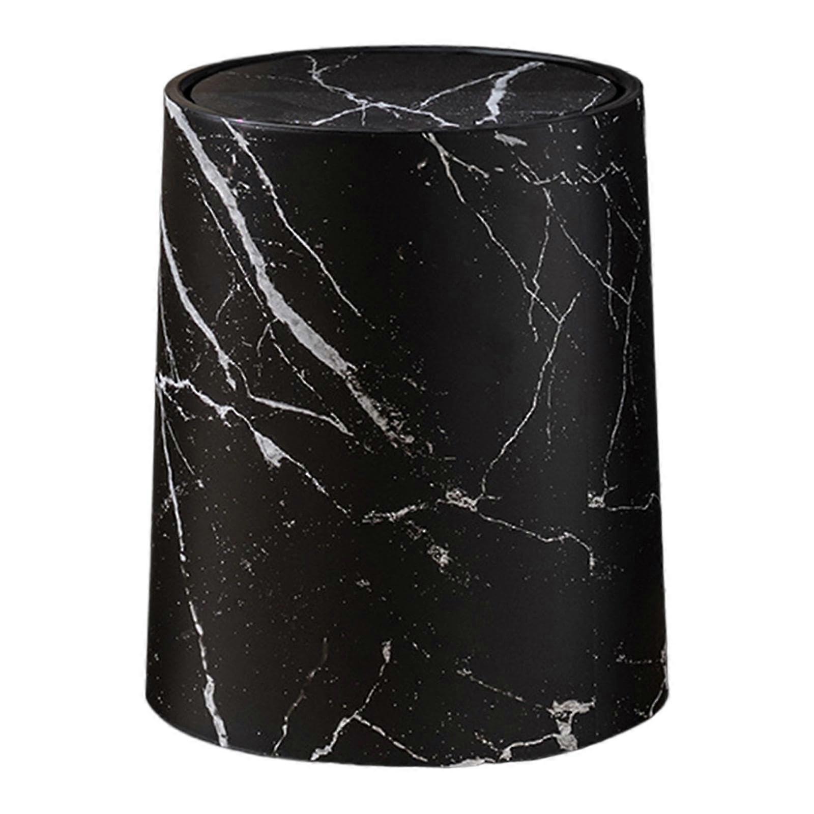 Marble Trash Can with Lid, Elegant Double Layer Black Waste Bin for Kitchen and Bathroom