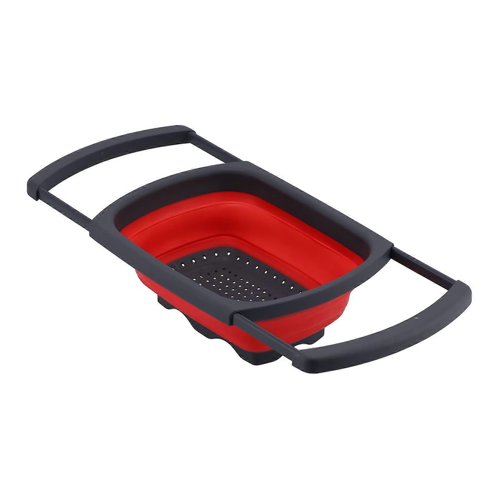 Retractable Over Sink Colander Collapsible Vegetable Strainer Basket Durable SpaceSaving Design Red