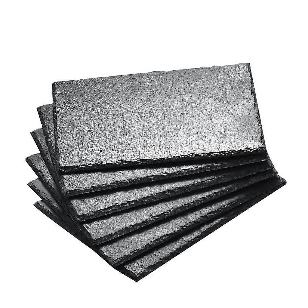 6 Piece Natural Slate Serving Tray Set, Rectangular Dinner Plates for BBQ, Pizza and Dessert