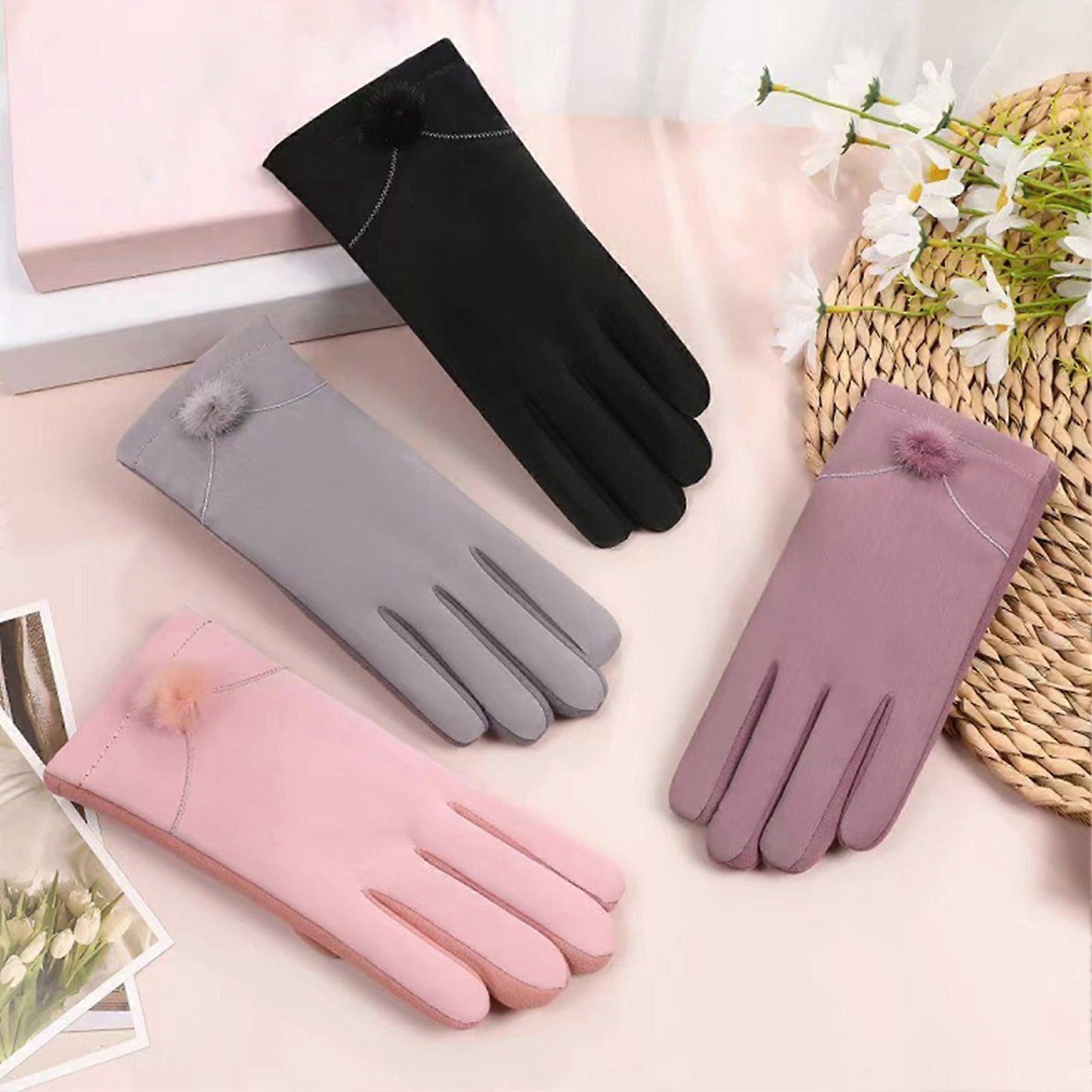 1 Pair Women Winter Gloves Windproof Solid Color Thick Touch Screen Waterproof