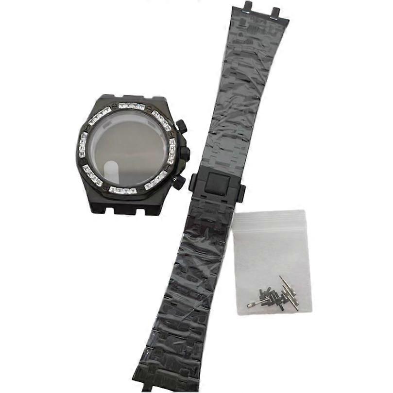 41mm Solid Case Flat Crystal Stainless Steel Brick-Patterned Case with Strap Watch Accessories for Japan VK63 Movement