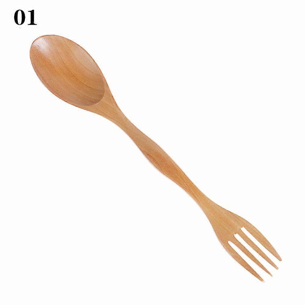 Flatware Dinner Tableware Natural Wood 2 in 1 Dual Head Spoon Fork